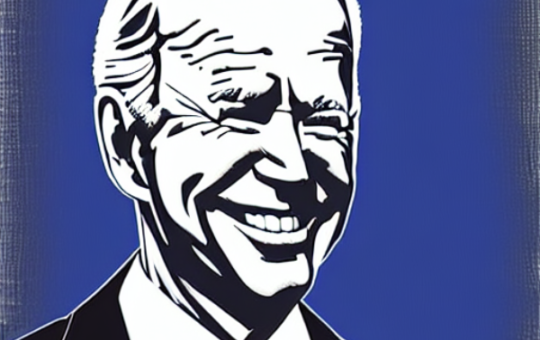 Drawing of President biden smiling after classified documents found at his home and former office.